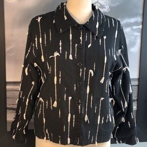 Vintage Silver Stream Black White Tweed String Fringe Blazer Jacket Top Sz S